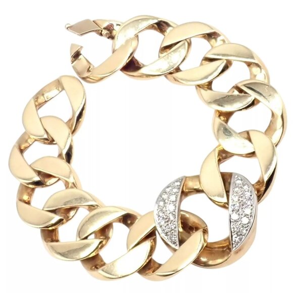 Rare Vintage Tiffany & Co 14k Yellow Gold Diamond Large Heavy Curb Link Bracelet - Picture 1 of 15